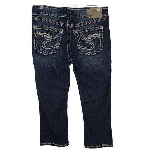 Silver Jeans Women’s Size‎ 28 Suki Surplus Capri Mid Rise Dark Wash Thick Stitch - Picture 3 of 8